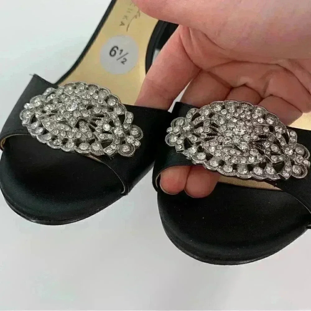 Badgley Mischka mark and James womens heels size 6.5 black satin formal party - Picture 10 of 13